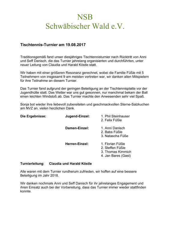Tischtennis-Turnier 2017