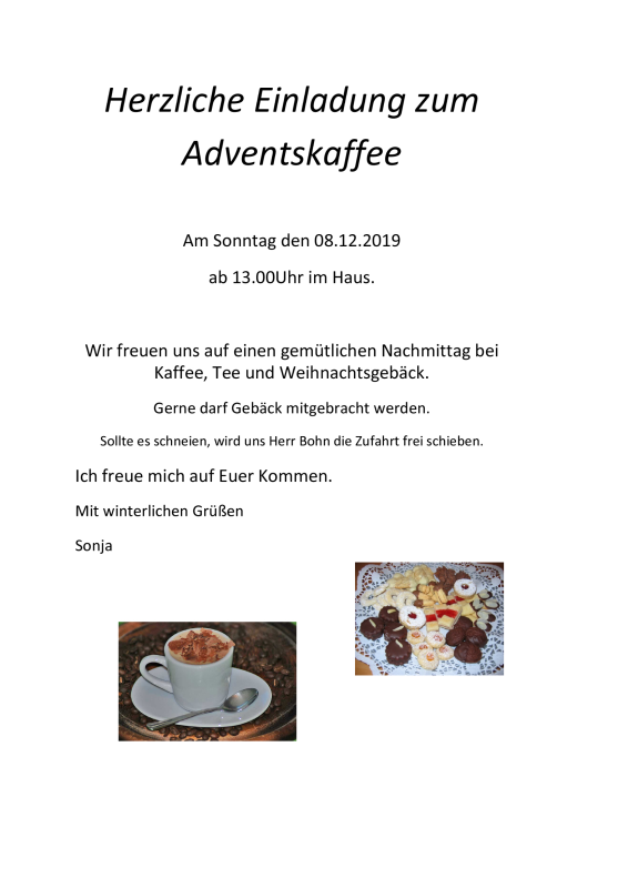 Einladung zum Adventskaffee 2019